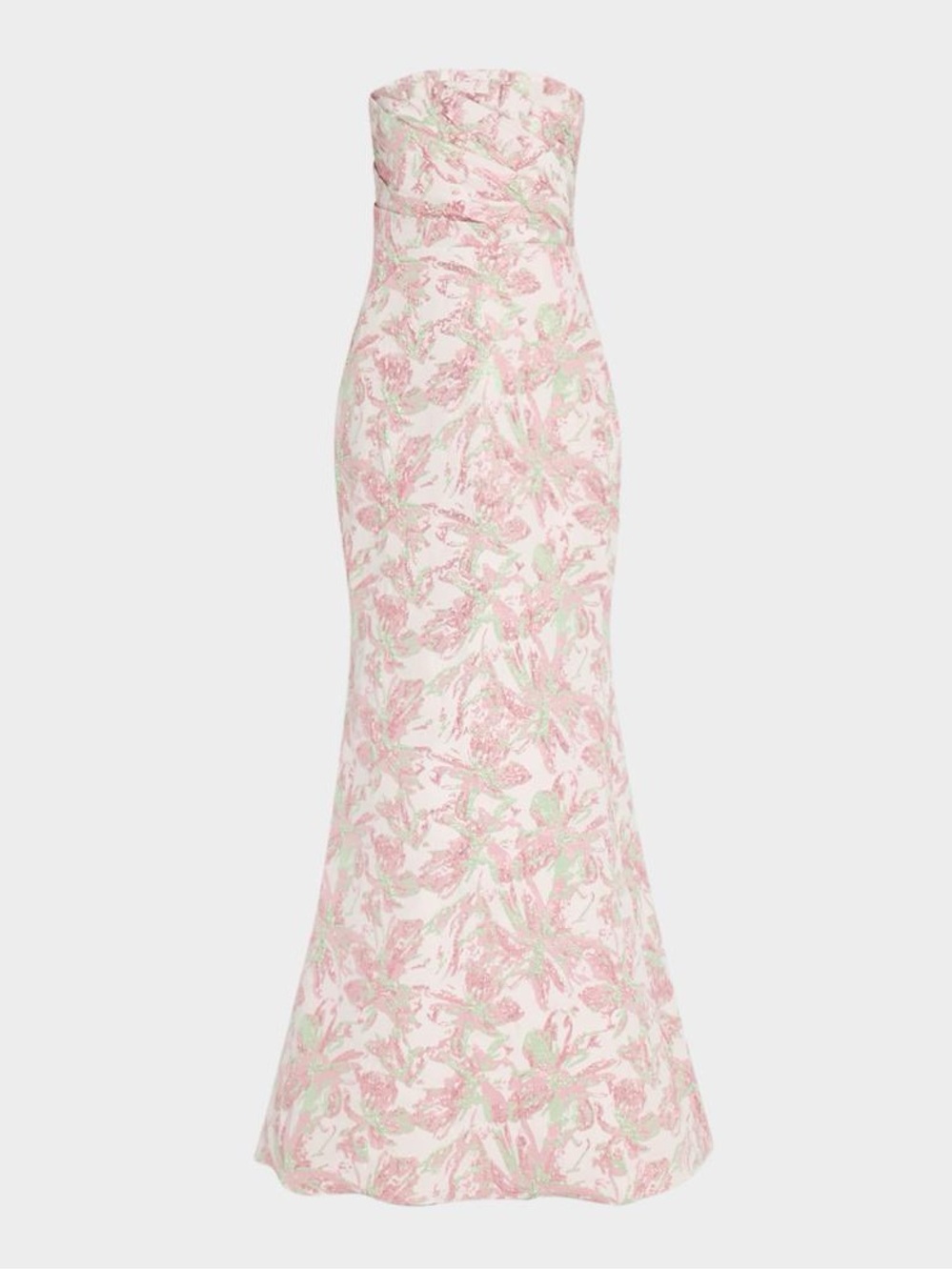 Badgley Mischka Strapless Pink & Green Floral Gown